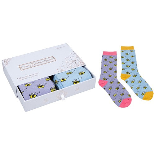 Busy Bee Ladies Luxury Bamboo Socks In Gift Box Two Pairs