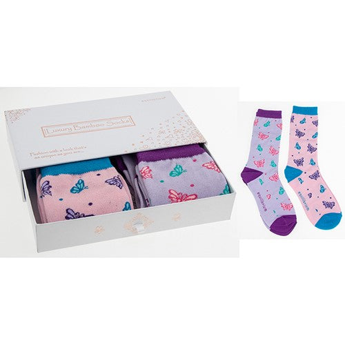 Butterfly Ladies Luxury Bamboo Socks In Gift Box Two Pairs