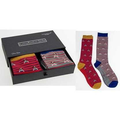 Cute Dog Mens Luxury Bamboo Socks In Gift Box Two Pairs