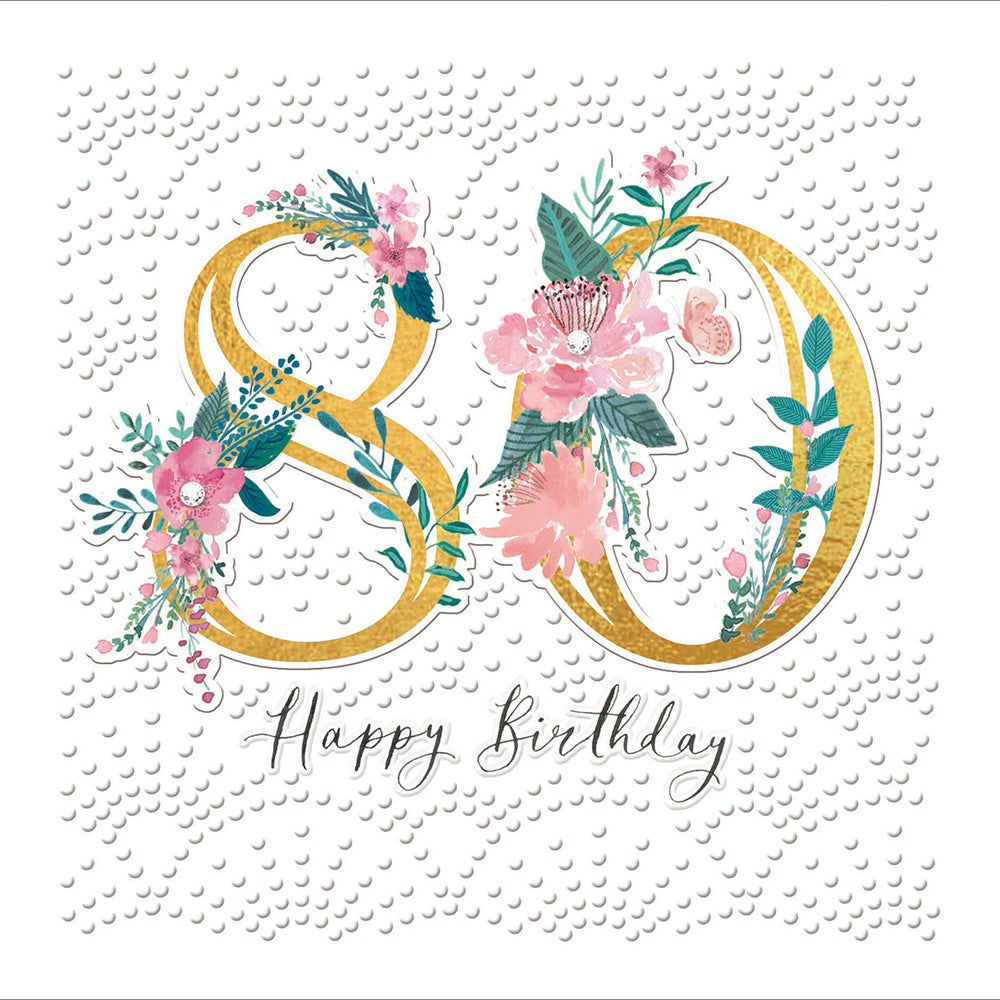 80th Birthday Embossed Gold Foiled Birthday Greeting Card