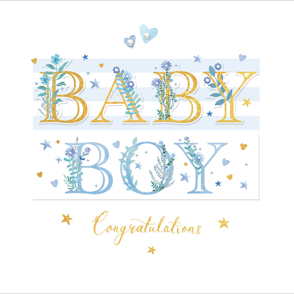 Baby Boy Embossed Gold Foiled New Baby Greeting Card