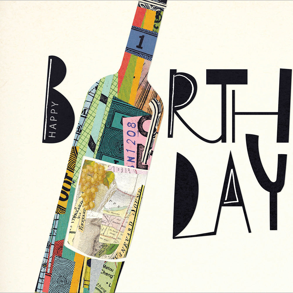 Happy Birthday Wine Bottle Art Deco Birthday Greeting Card