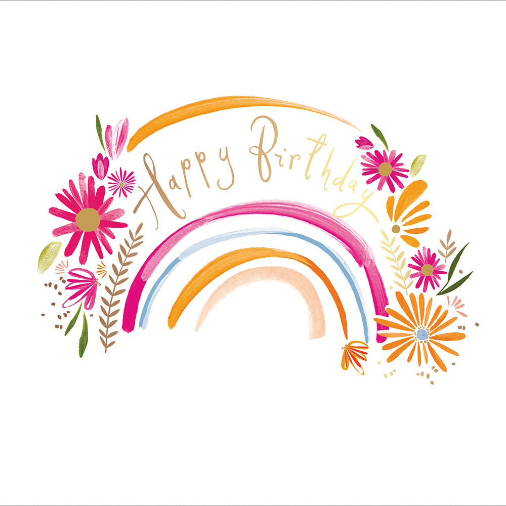 Birthday Rainbow Pretty Gold Foiled Birthday Greeting Card