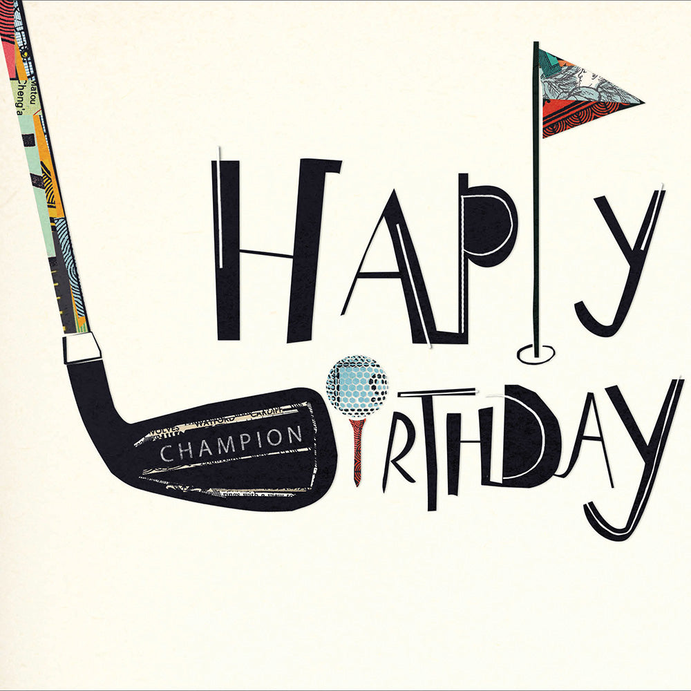 Happy Birthday Golf Champion Art Deco Birthday Greeting Card