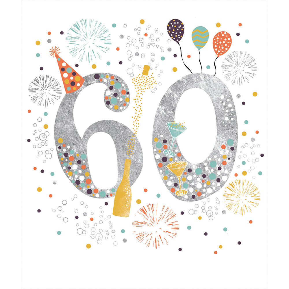 60 Today Birthday Celebration Pretty Silver Foiled 60th Birthday Greeting Card