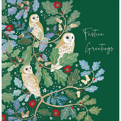 National Trust Elegant Owls Foiled Christmas Card