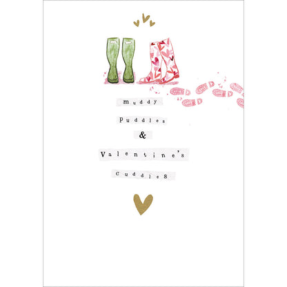 Muddy Puddles & Cuddles Wellies Foiled Valentine's Day Card