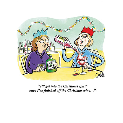 Finish Off The Christmas Wine Funny Cartoon Christmas Card