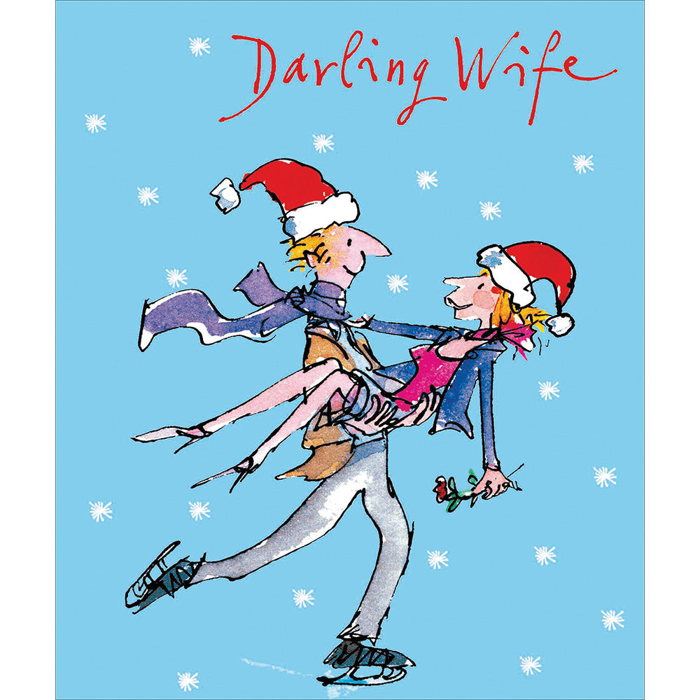 Quentin Blake Darling Wife Skating Couple Christmas Card