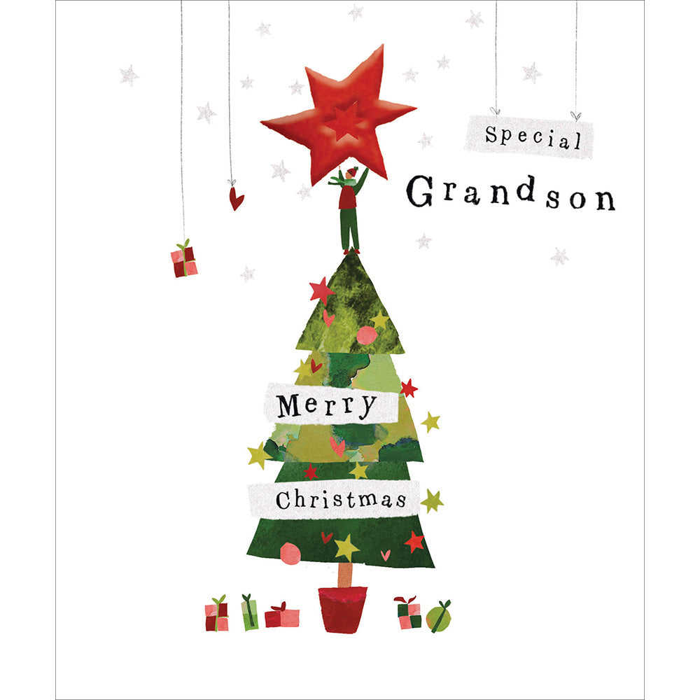 Special Grandson Festive Xmas Tree Star Christmas Card