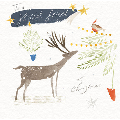 To A Special Friend Festive Robin & Deer Christmas Card