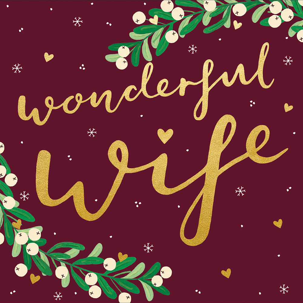 Wonderful Wife Gold Foiled Xmas Mistletoe Christmas Card