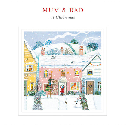 Mum & Dad Festive Street Artistic Snowy Christmas Card