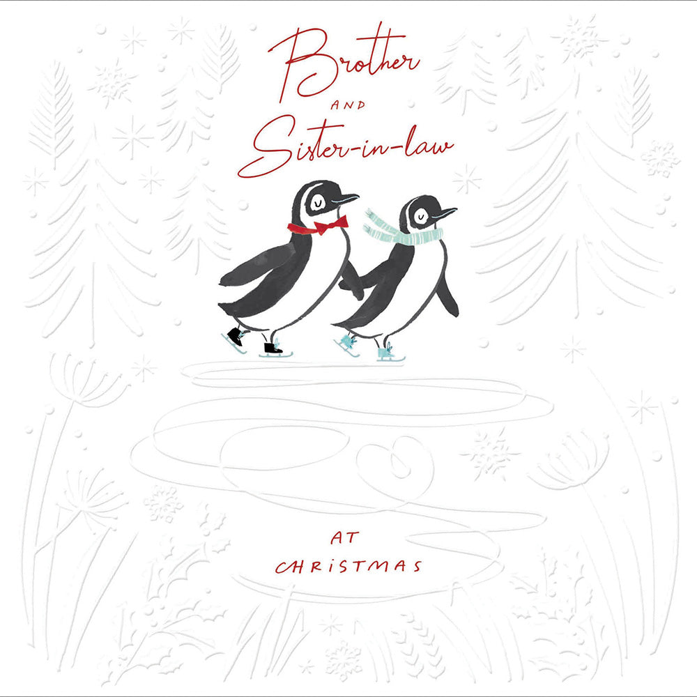 Brother & Sister-In-Law Skating Penguins Christmas Card