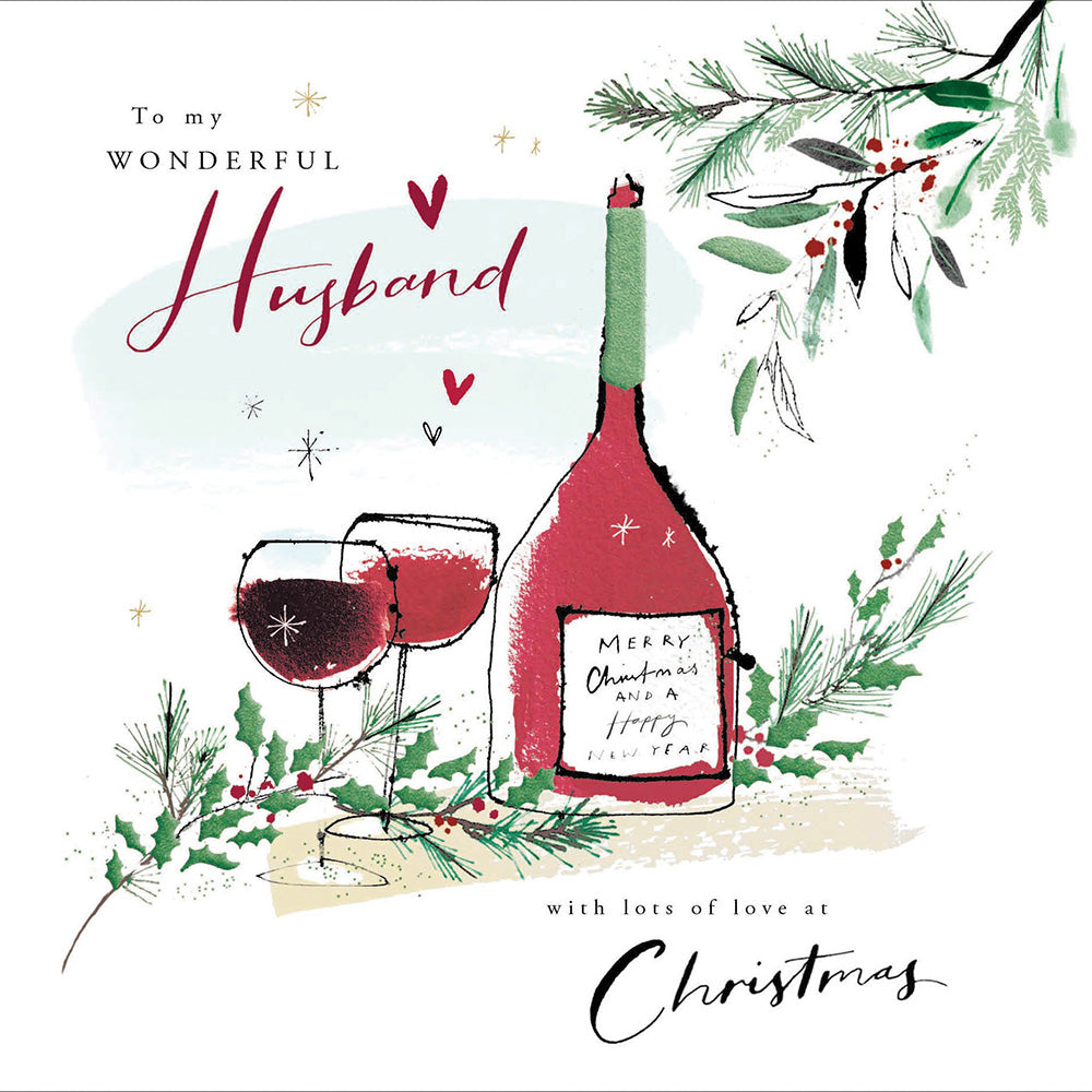 My Wonderful Husband Xmas Wine Festive Christmas Card