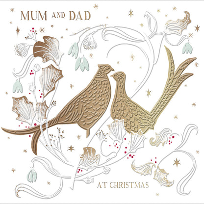 Mum & Dad Gold Foiled Festive Xmas Pheasant Christmas Card