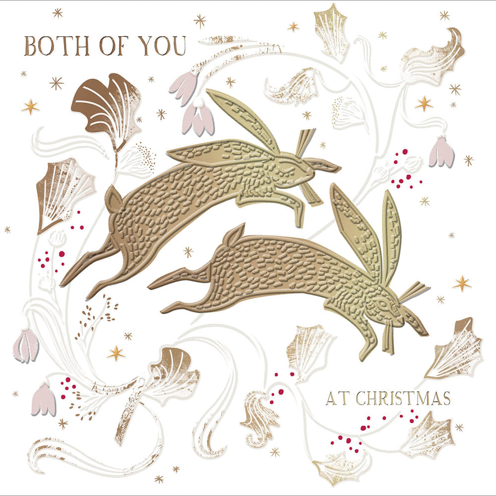 Both Of You Gold Foiled Festive Xmas Hares Christmas Card