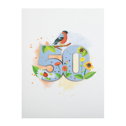 Floral 50th Birthday Pop Up Greeting Card