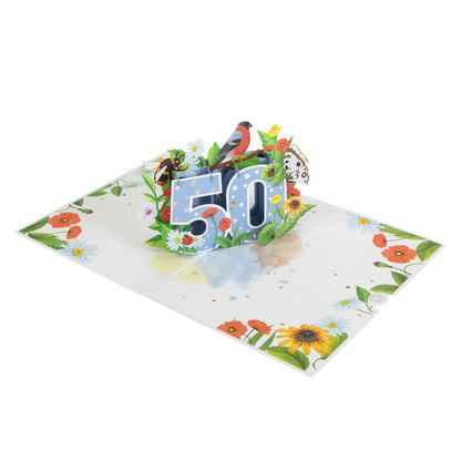 Floral 50th Birthday Pop Up Greeting Card