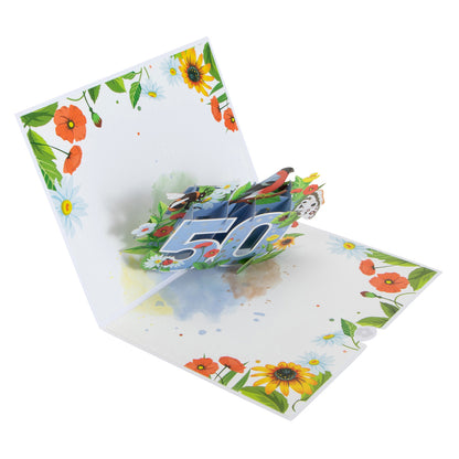 Floral 50th Birthday Pop Up Greeting Card