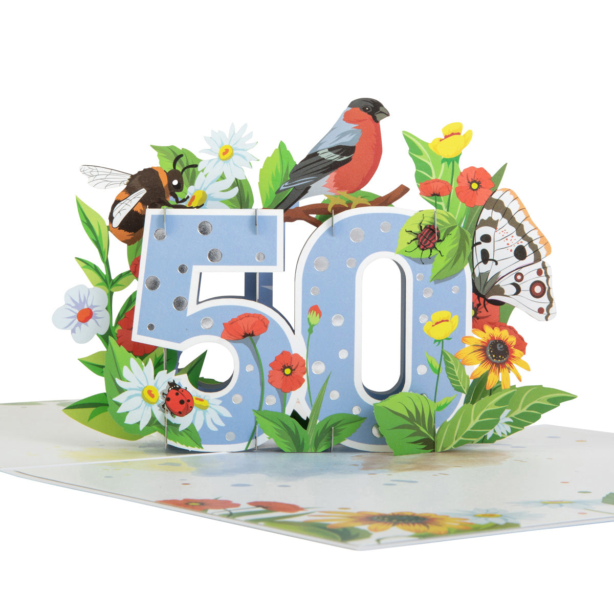 Floral 50th Birthday Pop Up Greeting Card