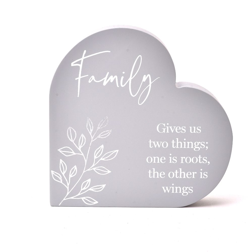 "Family" Sentimental Moments Grey Heart Shaped Plaque