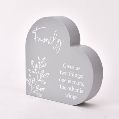 "Family" Sentimental Moments Grey Heart Shaped Plaque