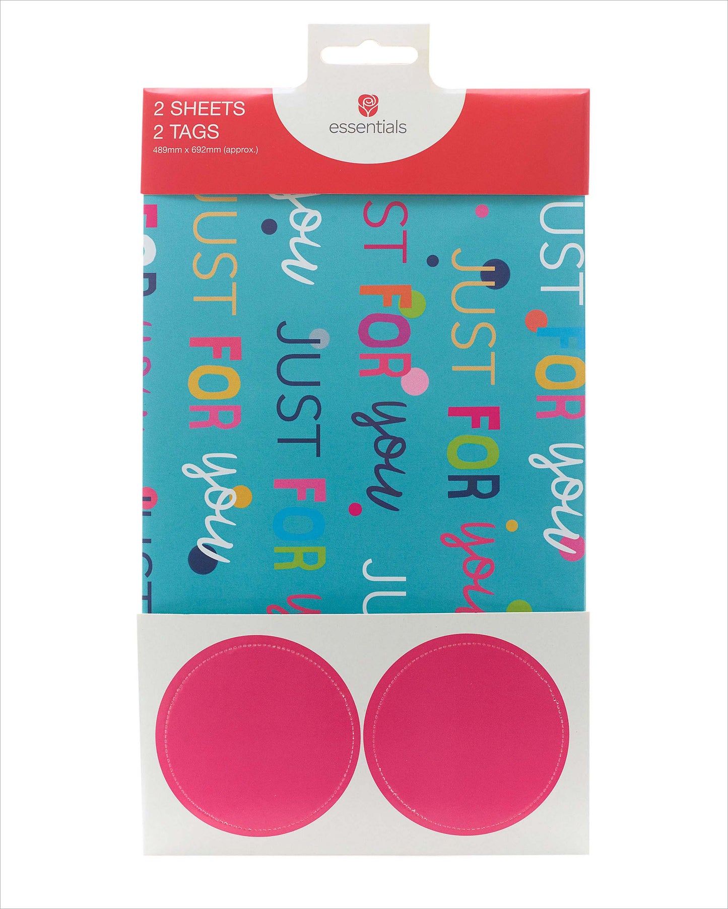 Just For You Themed Gift Wrap Pack Contains 2 Sheets & Tags