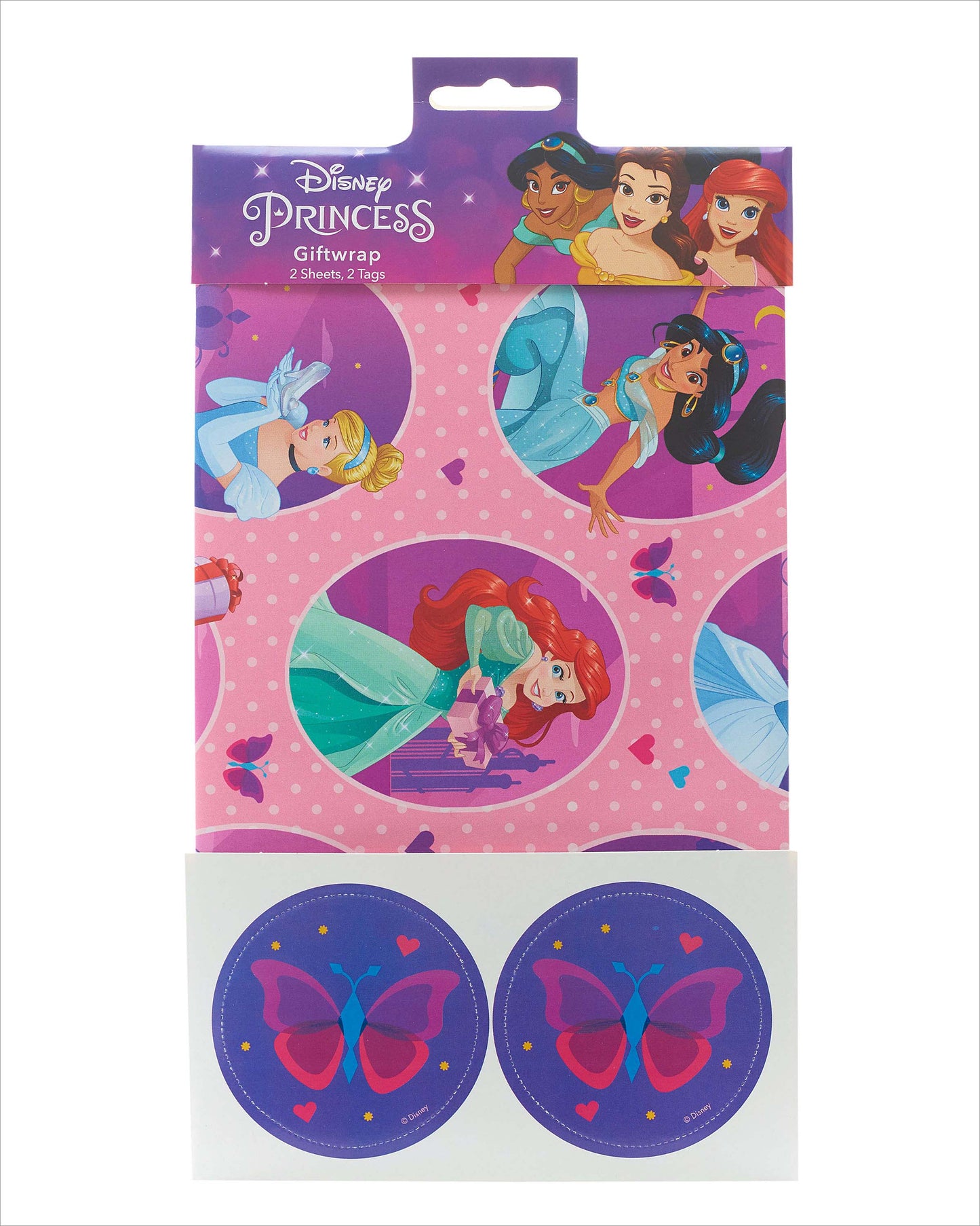 Disney Princess Pink Gift Wrap Pack Contains 2 Sheets & Tags
