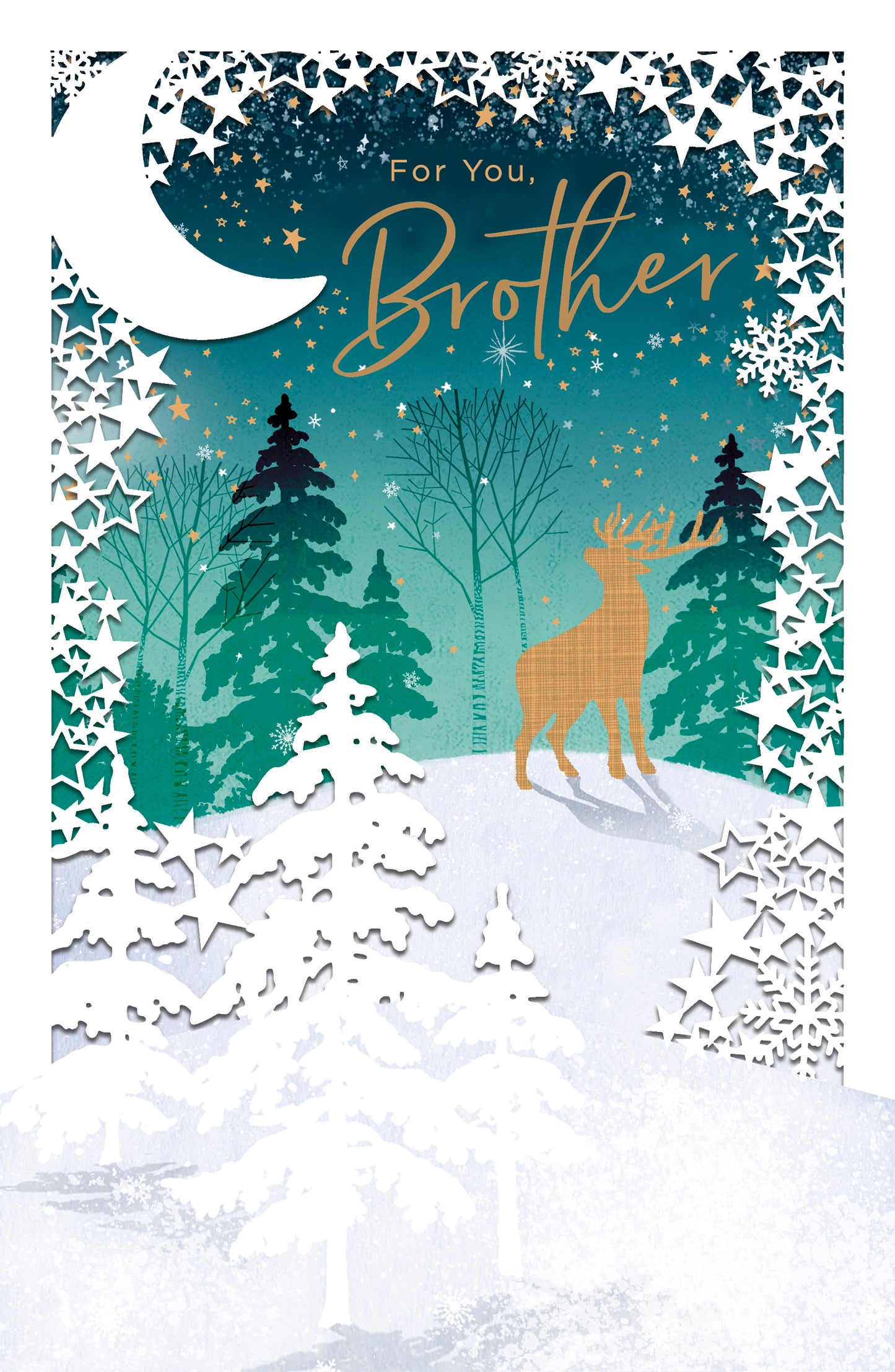 For You Brother Foiled Stag 3D Cut Out Christmas Card