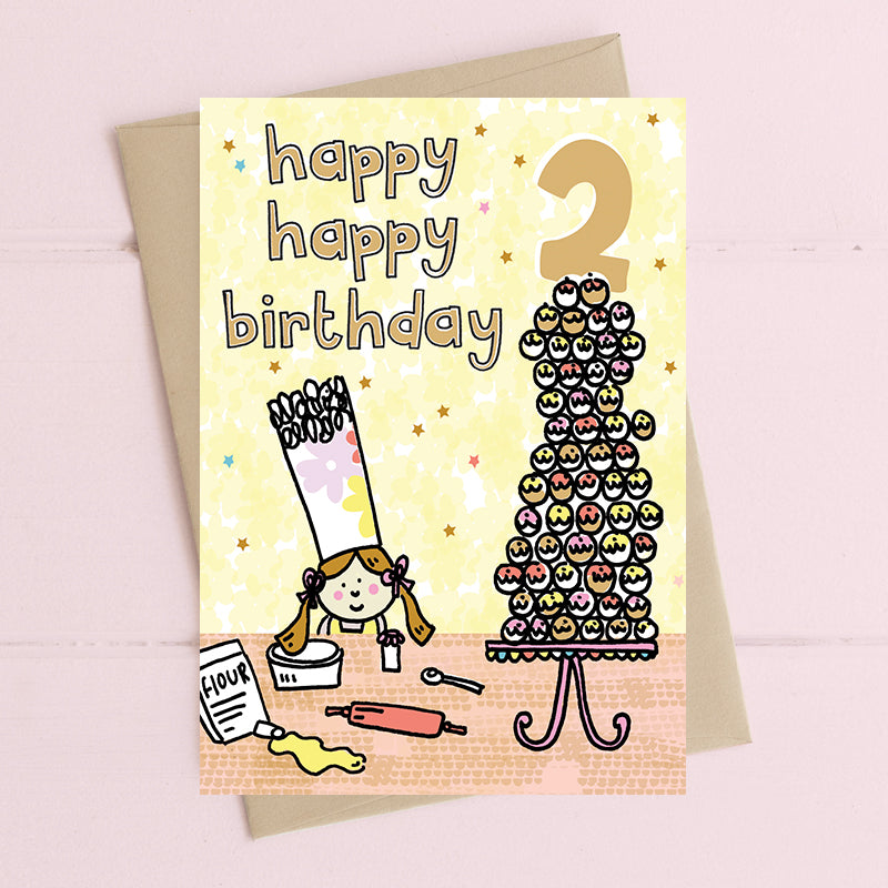 Happy Happy Girls 2nd Birthday Greeting Card