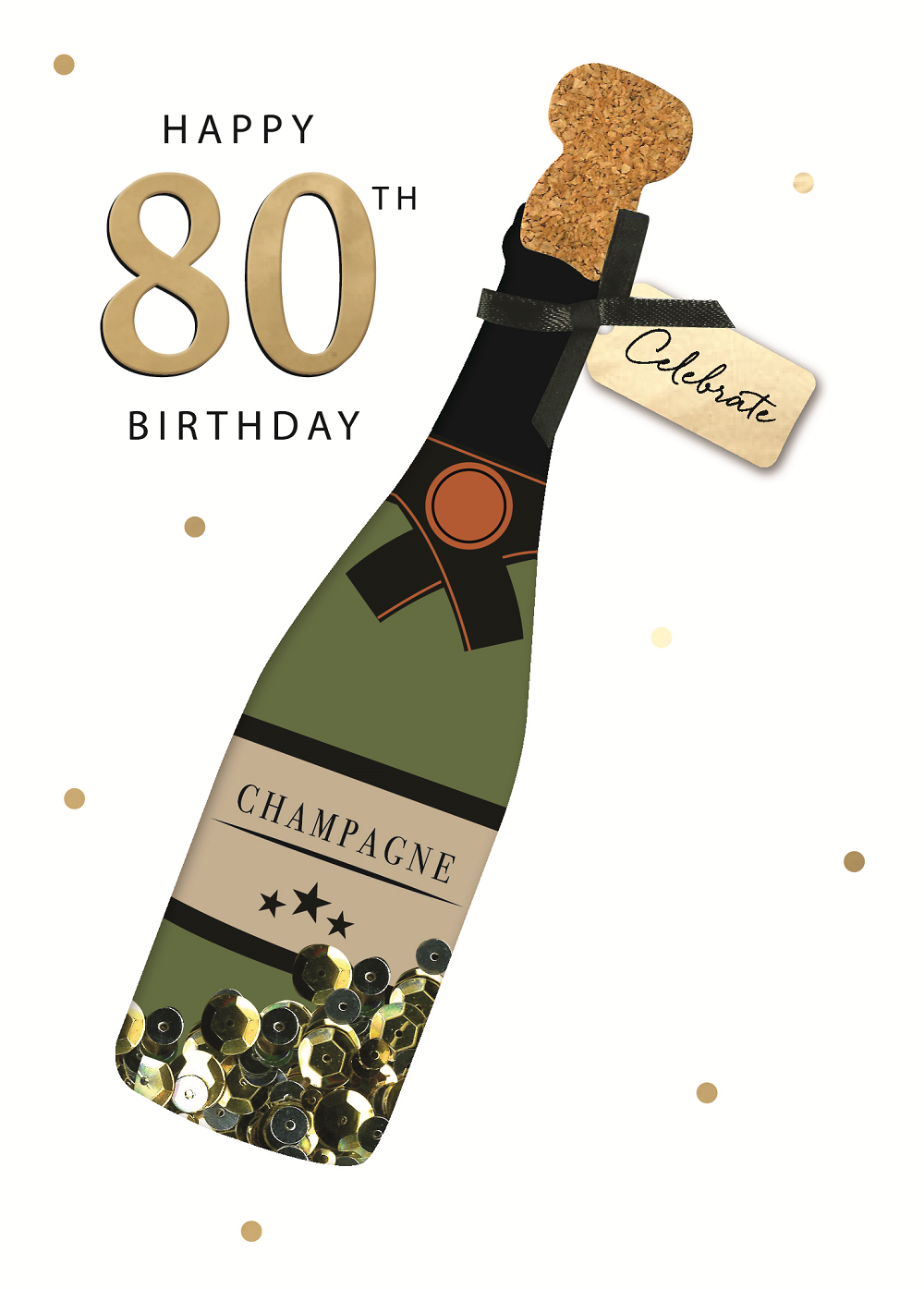 80th Birthday Champagne Embellished Birthday Greeting Card