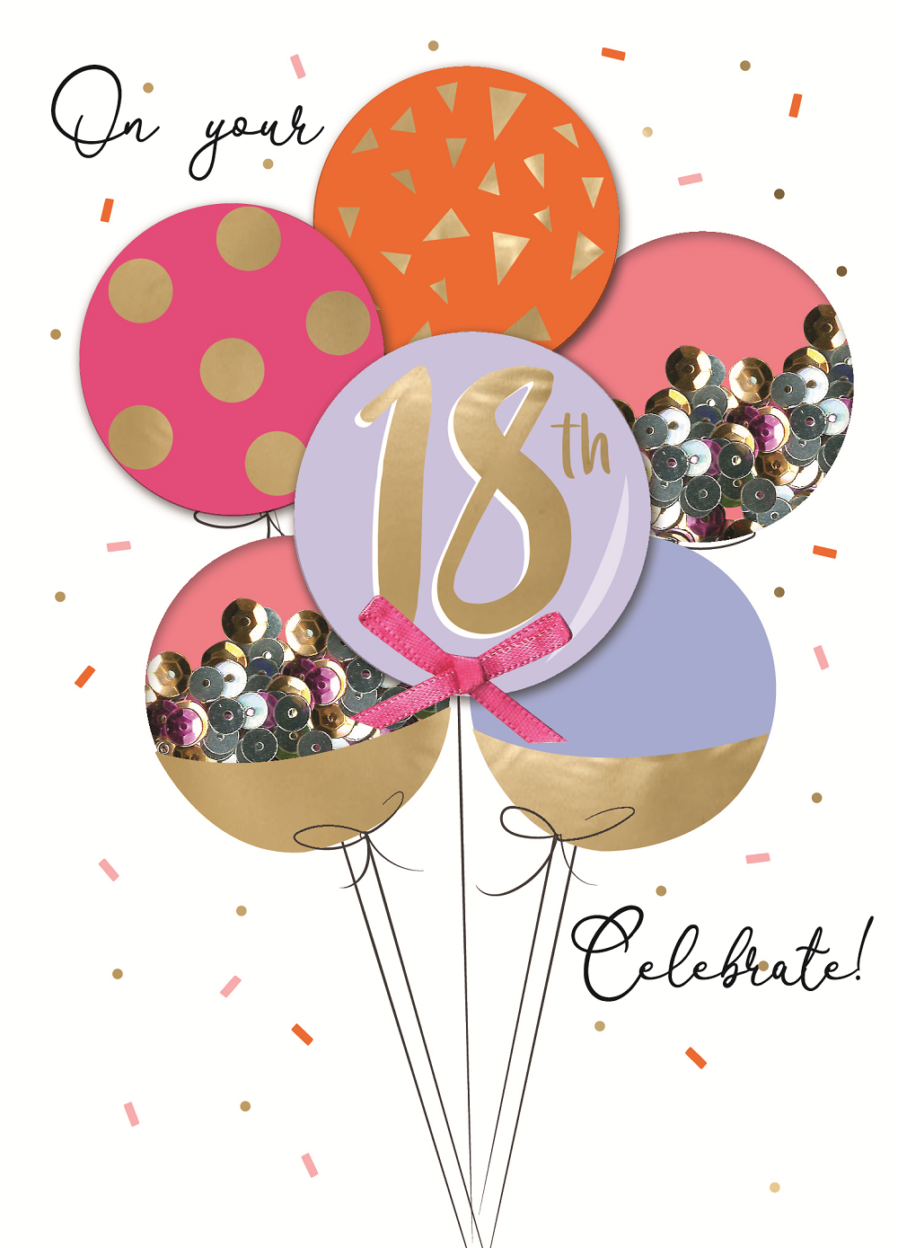 18th Birthday Balloon Sequins Embellished Birthday Greeting Card