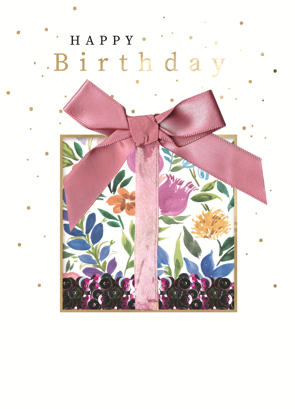 Sparkly Birthday Present Embellished Birthday Greeting Card