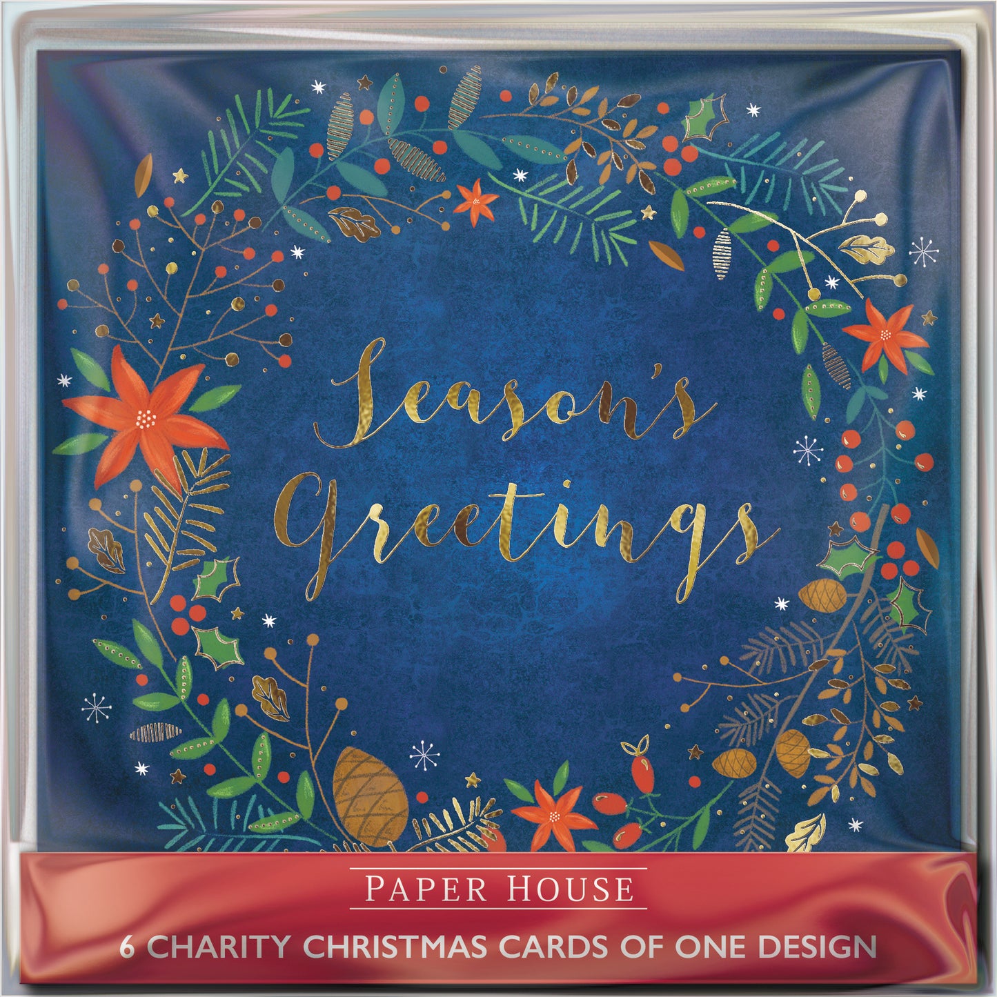 Pack of 6 Poinsettia Wreath Charity Christmas Cards