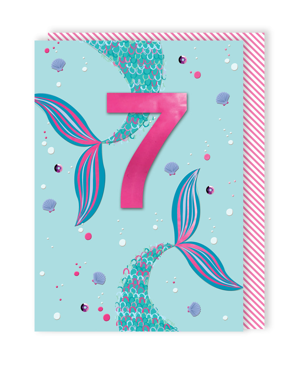 Girls 7th Birthday Mermaid Embellished Birthday Greeting Card – Love Kate's