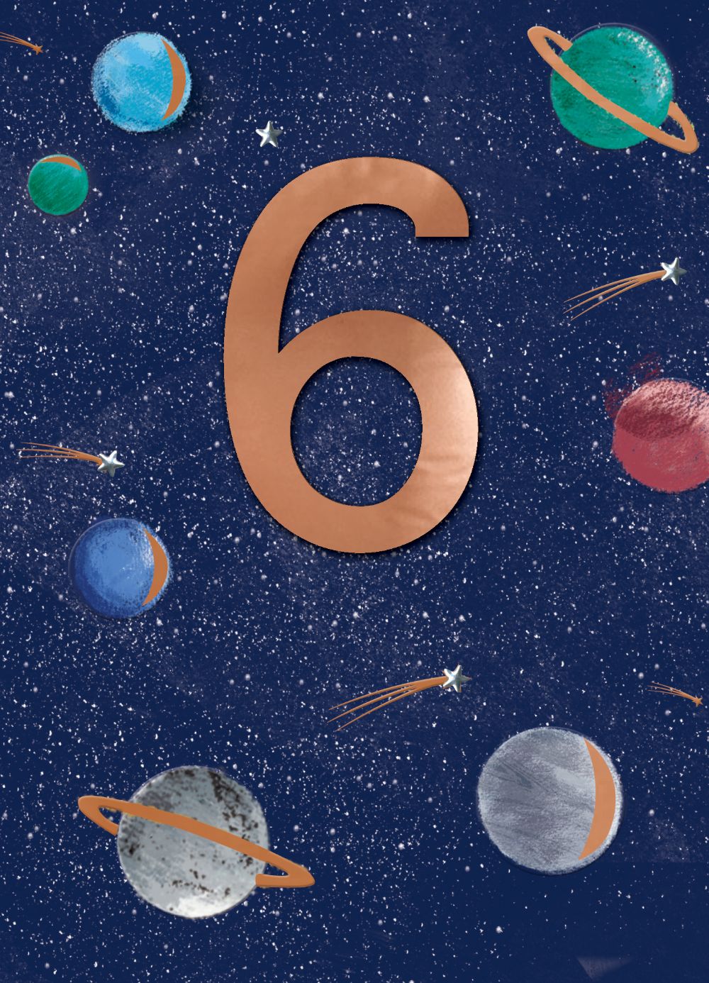Boys 6th Birthday Space Planets Embellished Greeting Card
