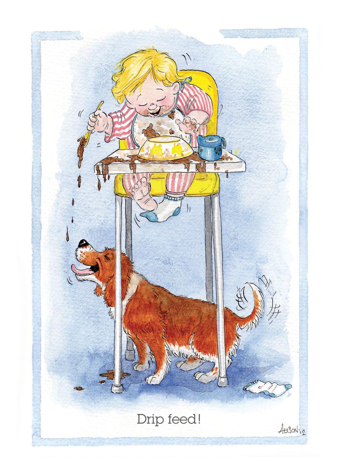 Drip Feed Baby Feeding The Dog Alison's Animals Cartoon Greeting Card