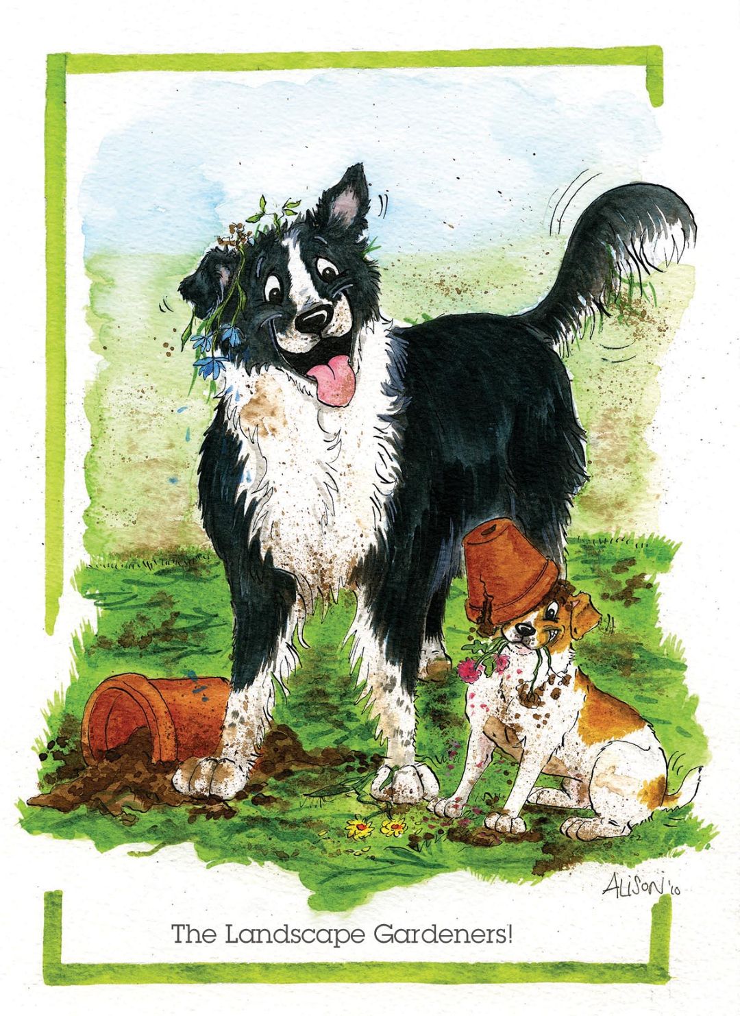 Messy Dogs The Landscape Gardeners Alison's Animals Cartoon Greeting Card