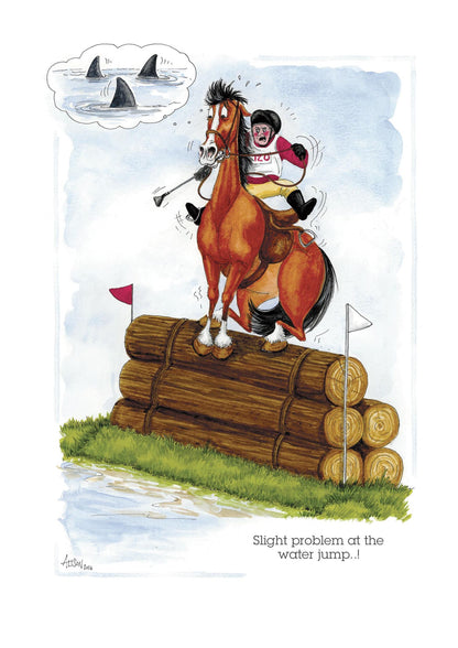 Horse Refusing To Jump Alison's Animals Cartoon Greeting Card