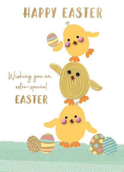 Cute Easter Chicks & Eggs Hand-Finished Easter Card