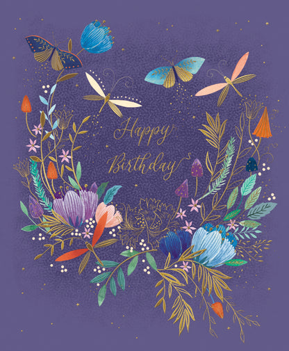 Dragonfly & Butterfly Foiled & Embossed Birthday Greeting Card