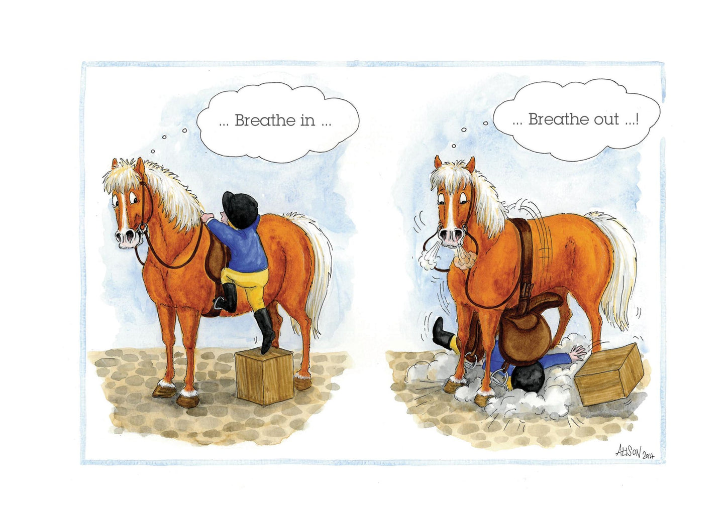 Horse Breathing In Then Out Alison's Animals Cartoon Greeting Card