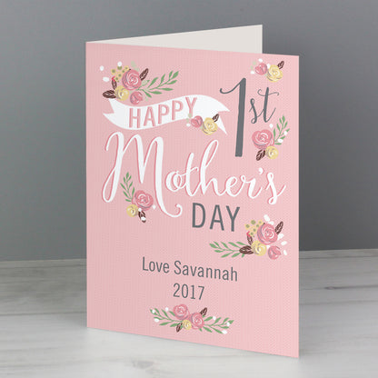 Personalised Floral Bouquet 1st Mother's Day Card Add Any Name - Personalise It!