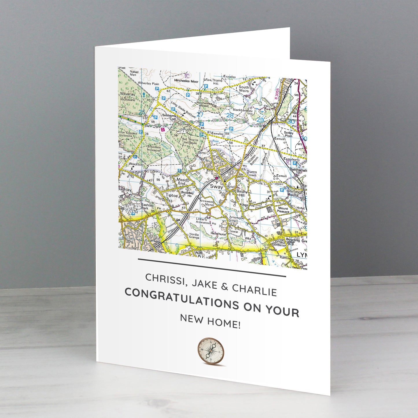 Personalised Present Day Map Compass Card Add Any Name - Personalise It!