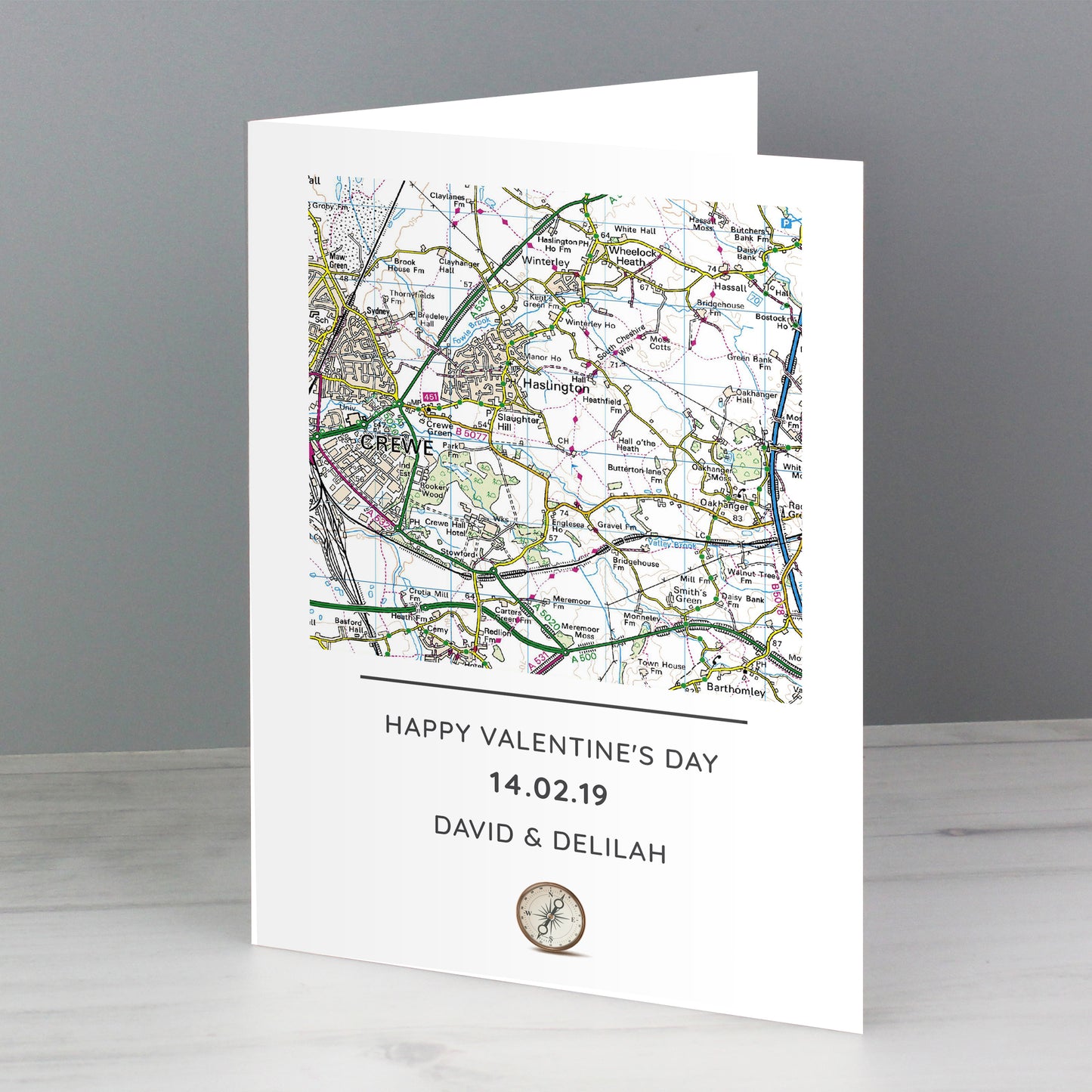 Personalised Present Day Map Compass Card Add Any Name - Personalise It!