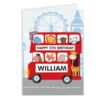 Personalised London Animal Bus Birthday Card Add Any Name - Personalise It!