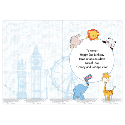 Personalised London Animal Bus Birthday Card Add Any Name - Personalise It!