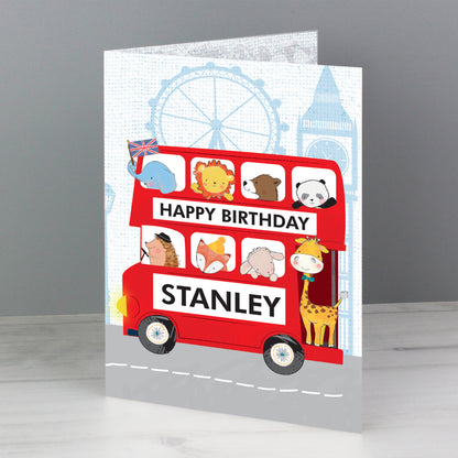 Personalised London Animal Bus Birthday Card Add Any Name - Personalise It!