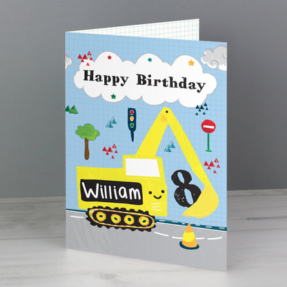 Personalised Digger Birthday Card Add Any Age & Name - Personalise It!